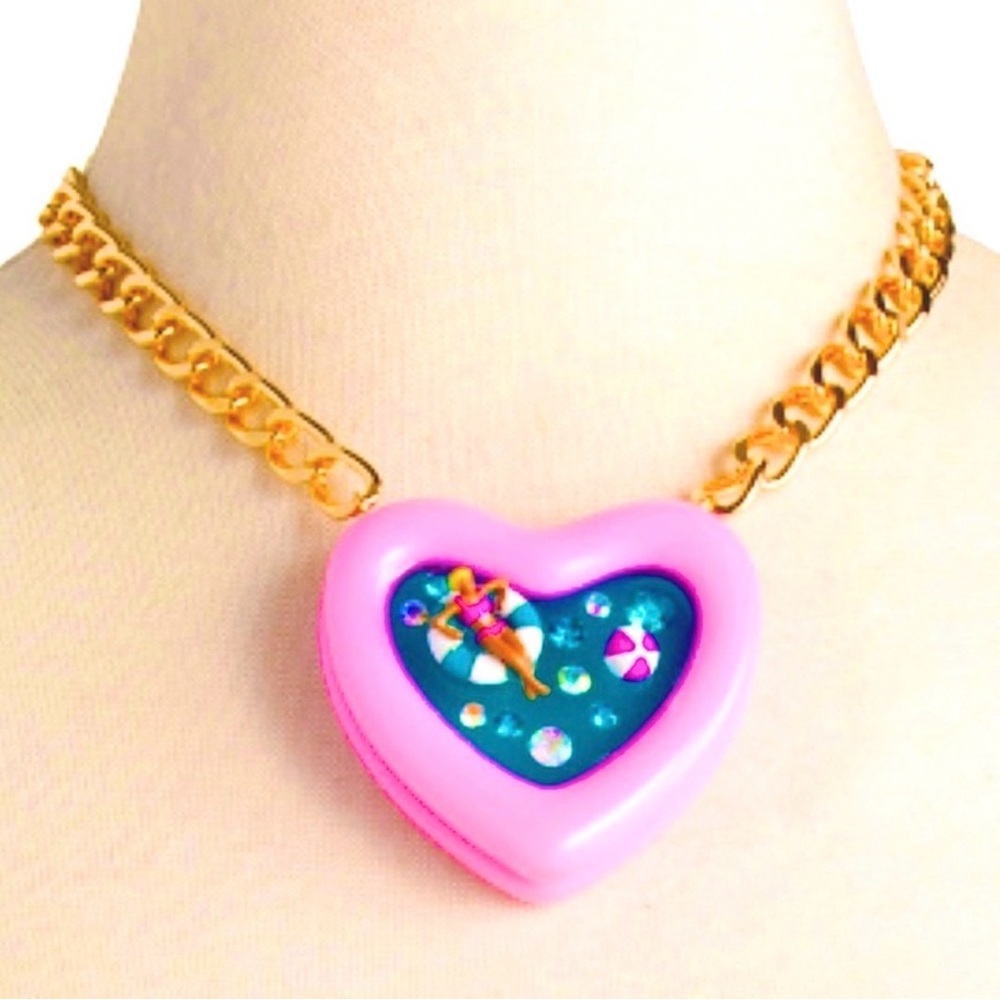 Rare NWT Betsey Johnson Pink Heart Gold Chain Pool Party Pendant Necklace - Picture 6 of 6